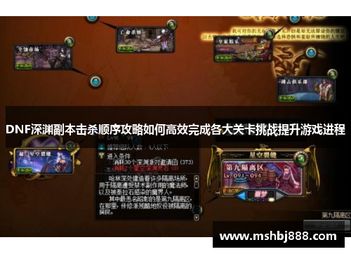 DNF深渊副本击杀顺序攻略如何高效完成各大关卡挑战提升游戏进程