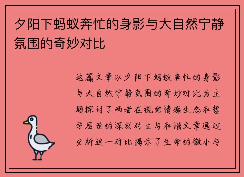 夕阳下蚂蚁奔忙的身影与大自然宁静氛围的奇妙对比